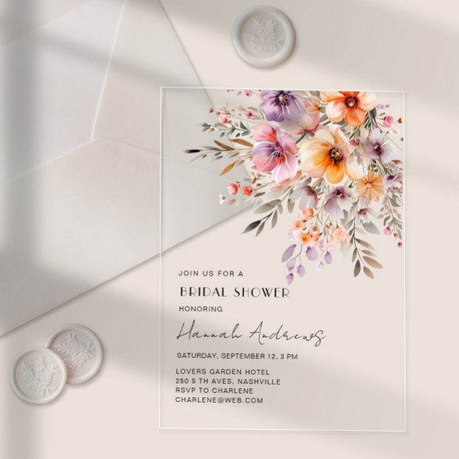 Colorful, Flower Bouquet Bridal Shower Acrylic Invitations (Colorful, Flower Bouquet Bridal Shower Acrylic Invitations)
