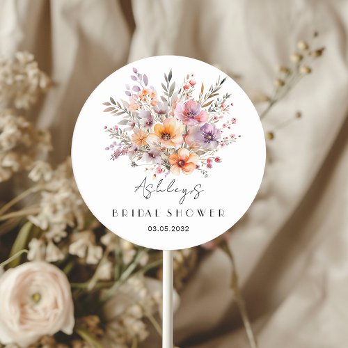 Colorful Flower Bouquet Bridal Shower  Classic Round Sticker