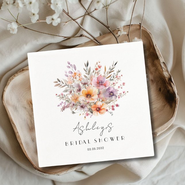 Colorful, Flower Bouquet Bridal Shower  Napkins (Colorful, Flower Bouquet Bridal Shower Napkins with your name and date.)