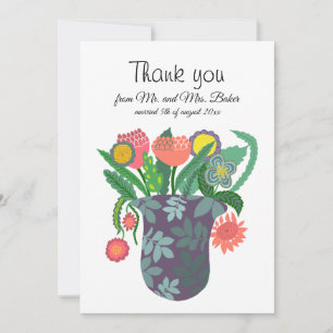 Colorful flower bouquet design thank you card
