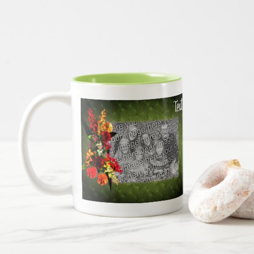 Colorful Flower Bouquet Frame Personalized Photo  Two_Tone Coffee Mug