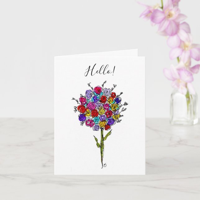 Colorful Flower Bouquet Hello Greeting Card (Orchid)