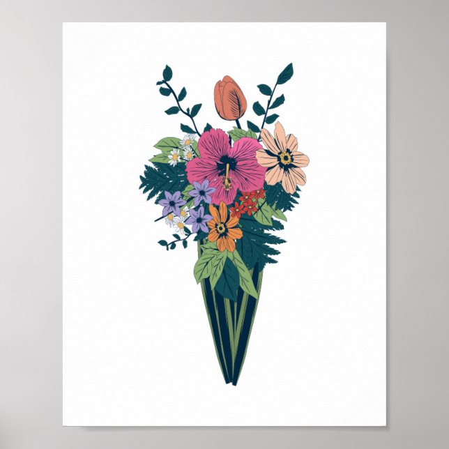 Colorful Flower Bouquet in a Conical Vase Poster (Front)