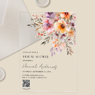 Colorful Flower Bouquet QR Code Bridal Shower Acrylic Invitations