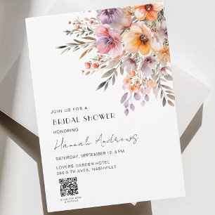 Colorful Flower Bouquet QR Code Bridal Shower Invitation