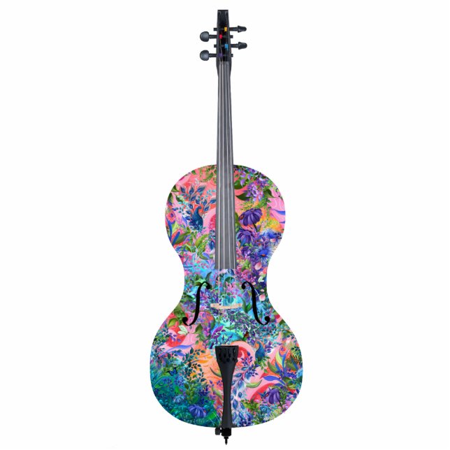 Colorful Flower Cello Musical Instrument Sculpture (Front)