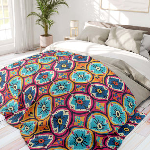 Colorful Flower Circles Bohemian Fleece Blanket