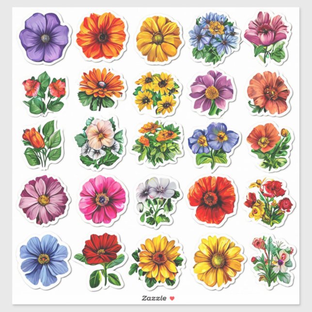 Colorful Flower Collection Sticker (Sheet)