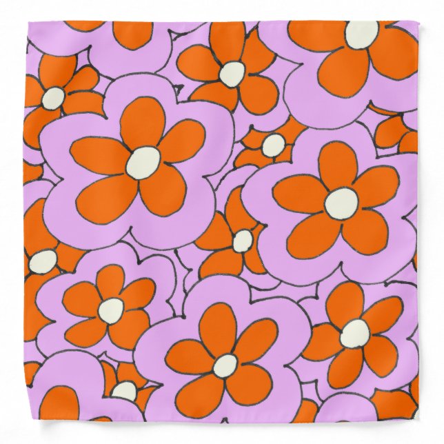 Colorful Flower Design Orange Pink Bandana (Front)