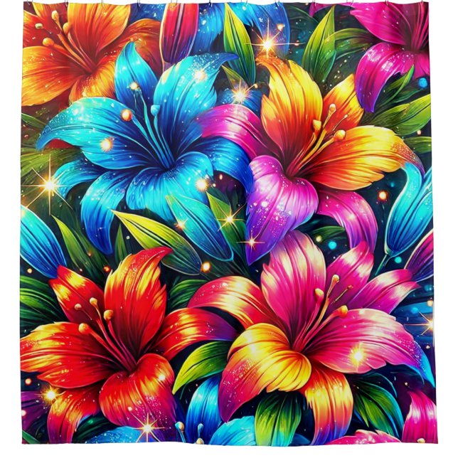 Colorful Flower Design Shower Curtain (Front)