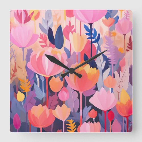 colorful Flower design  Square Wall Clock