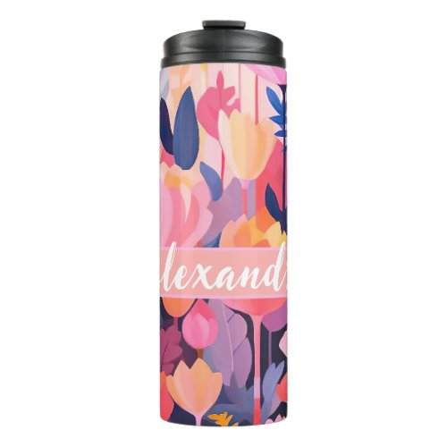 colorful Flower design with individual name  Thermal Tumbler