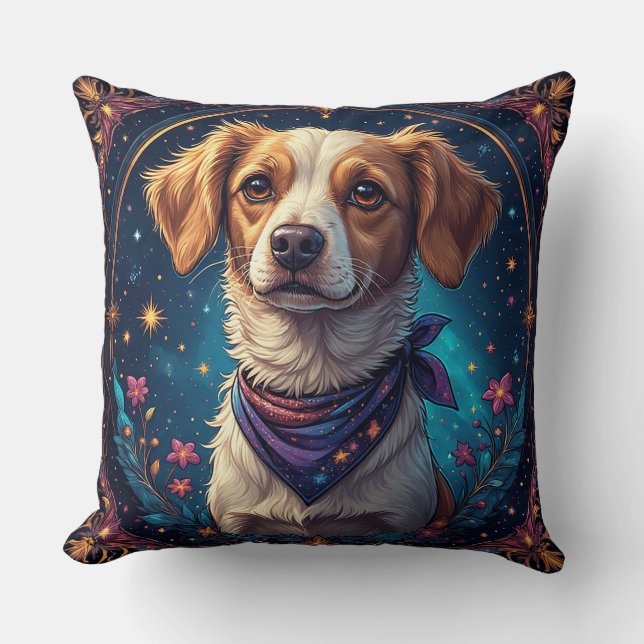Colorful Flower Dog Lover Gift Throw Pillow (Front)