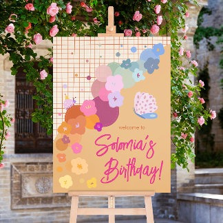 Colorful Flower Dopamine Birthday Welcome Sign
