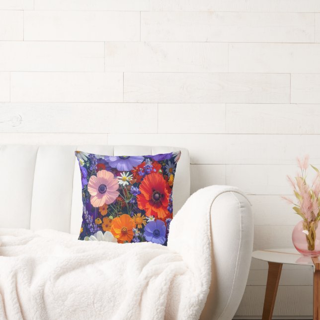 Colorful Flower Fields Throw Pillow (Couch)