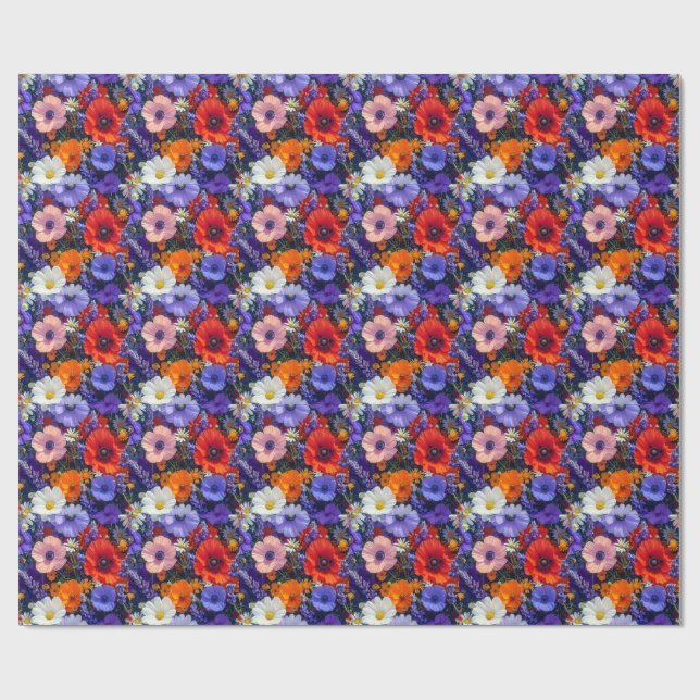 Colorful Flower Fields Wrapping Paper (Flat)