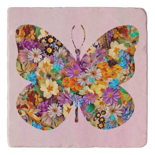 Colorful Flower Floral Butterfly Art Trivet