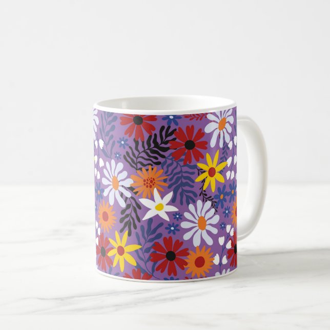 Colorful Flower Floral Pattern Background Coffee Mug (Front Right)