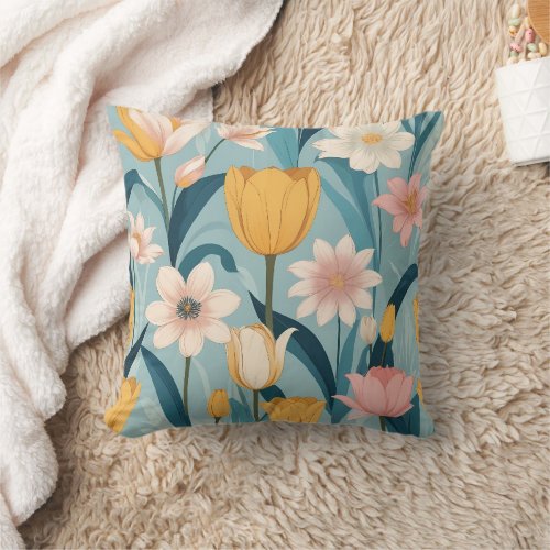 Colorful flower forest throw pillow