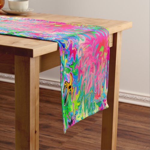 Colorful Flower Garden Abstract Collage Short Table Runner