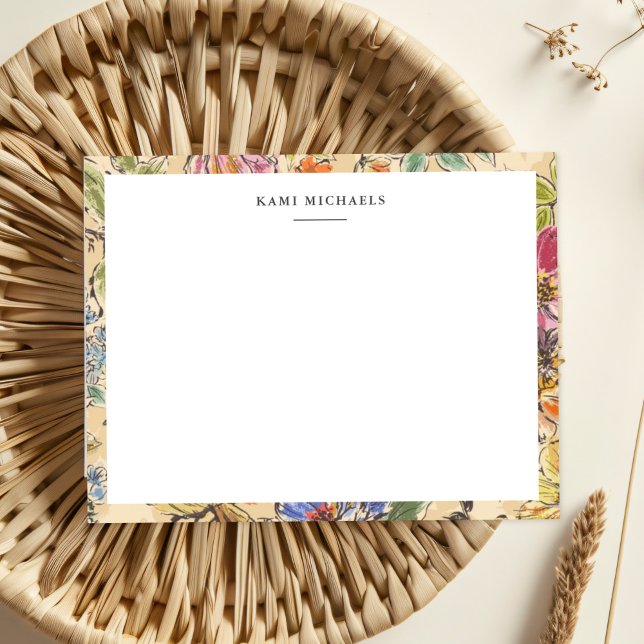 Colorful Flower Garden Border Vintage Pattern  Note Card (Creator Uploaded)