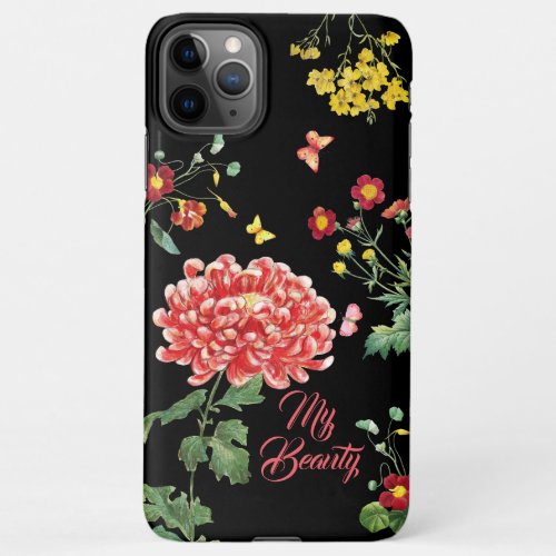 Colorful FLower Garden Hand Drawing Black Custom iPhone 11Pro Max Case