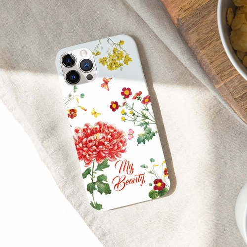 Colorful FLower Garden Hand Drawing Girly Custom iPhone 14 Case