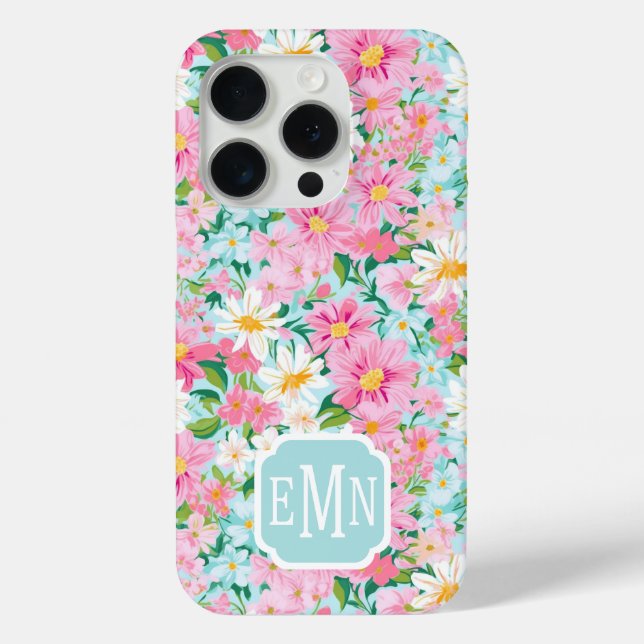 Colorful Flower Garden Monogrammed Case-Mate iPhone Case (Back)