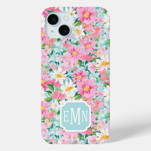 Colorful Flower Garden Monogrammed Case-Mate iPhone Case (Back)