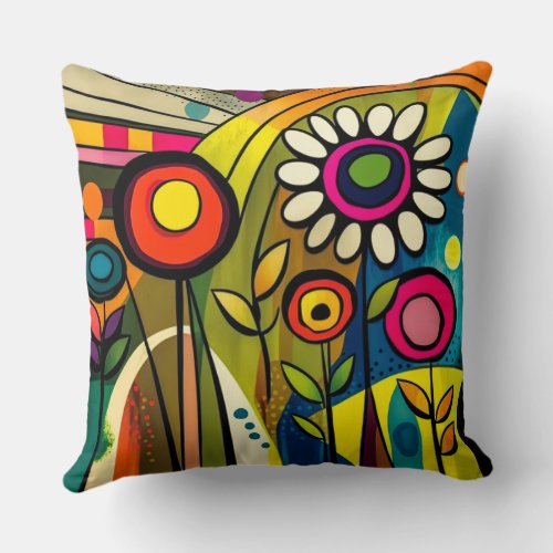 Colorful Flower Garden Painting Throw Pillow