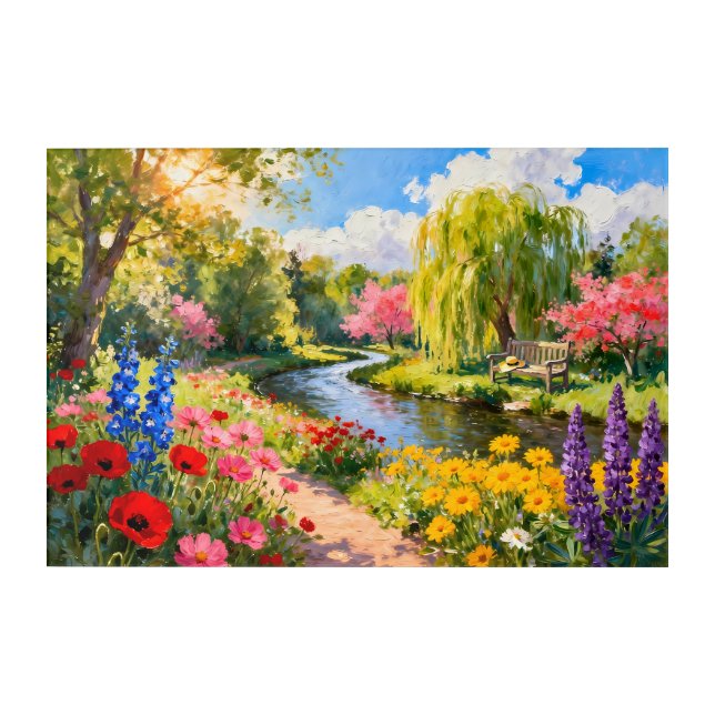 Colorful Flower Garden River Spring Landscape Art (Front)