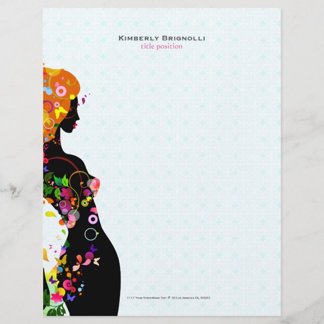Colorful Flower Girl Blue Background Letterhead (Front)