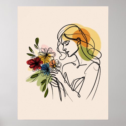 Colorful Flower Girl _ Line Art  Poster