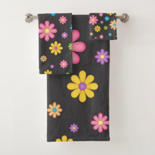 Colorful Flower Girl Power Hippie Bath Towel Set