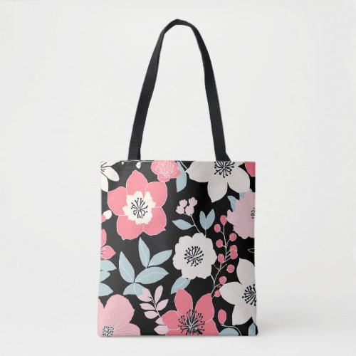 Colorful flower hand drawing tote bag