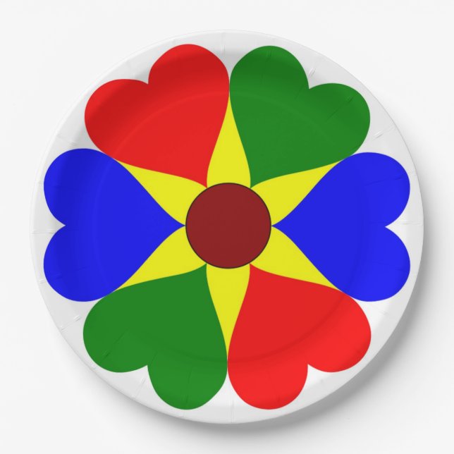 COLORFUL FLOWER HEARTS PAPER PLATES (Front)