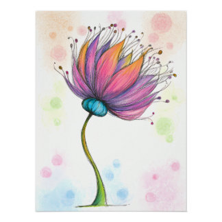 Colorful Flower in Colored Pencil Style Poster