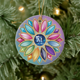 Colorful Flower Jewel Ceramic Ornament