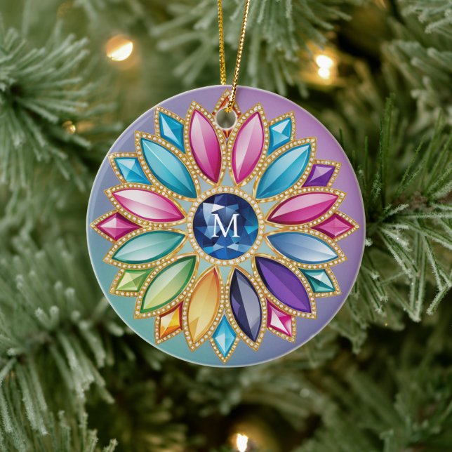 Colorful Flower Jewel Ceramic Ornament (Tree)