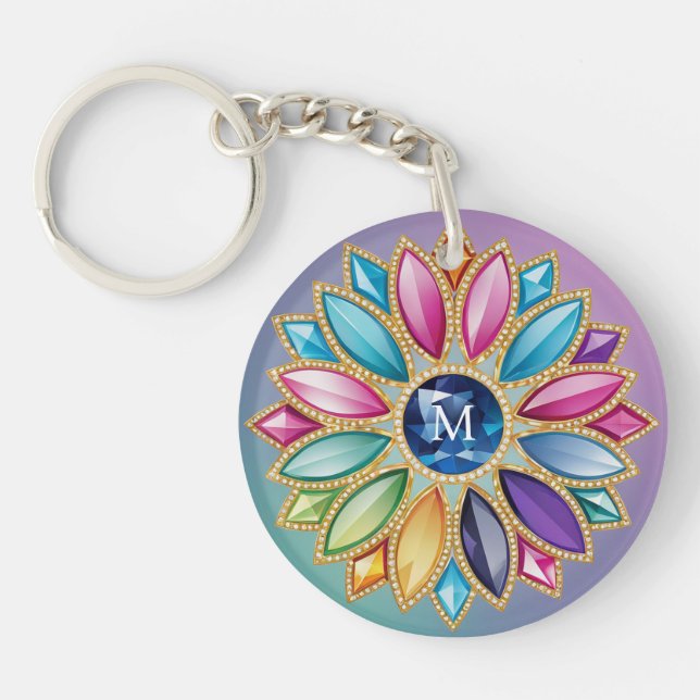 Colorful Flower Jewel Keychain (Front)