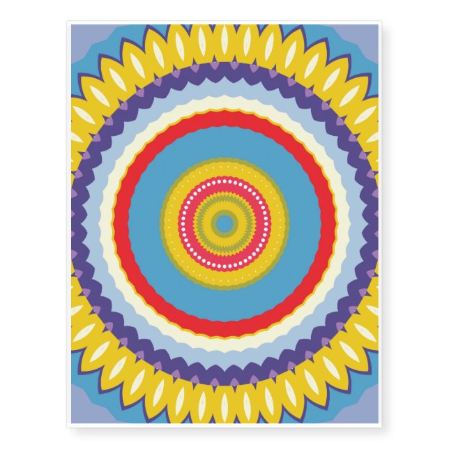 Colorful flower kaleidoscope temporary tattoos (Front)