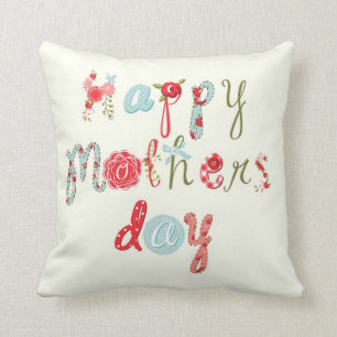 Colorful Flower Letters-Happy Mothers Day Throw Pillow