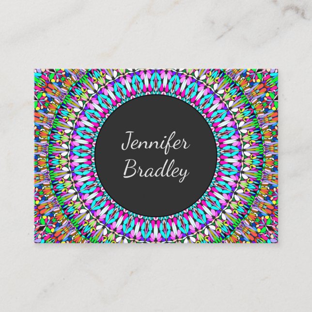 Colorful Flower Mandala Business Card (Front)