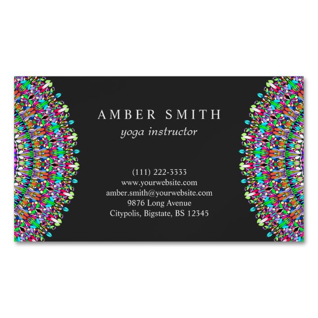 Colorful Flower Mandala Business Card Magnet (Front)