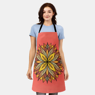 Colorful Flower Mandala Fun Abstract Kaleidoscopic Apron