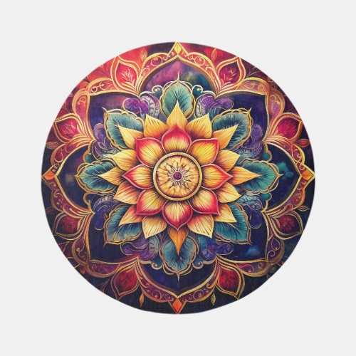 Colorful Flower Mandala Jewel Tone Floral Rug