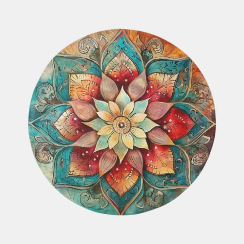 Colorful Flower Mandala Jewel Tone Floral Rug