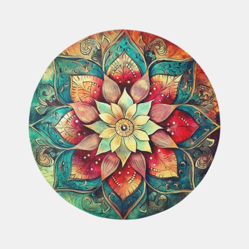 Colorful Flower Mandala Jewel Tone Floral Rug