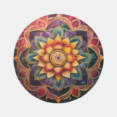 Colorful Flower Mandala Jewel Tone Floral Rug