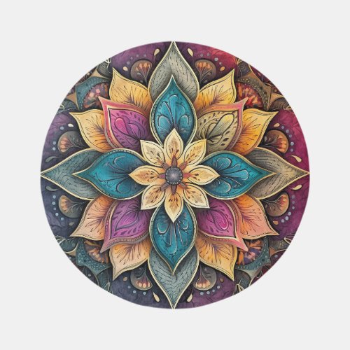 Colorful Flower Mandala Jewel Tone Floral Rug